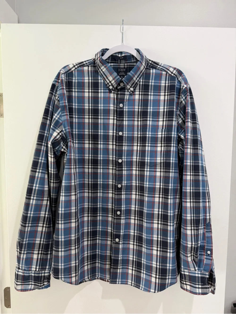 J. Crew Men's Navy, White & Red Plaid Button-Down Shirt